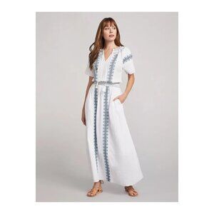 Faherty Catrina Maxi Dress S White Embroidery Cotton Bohemian Boho NEW